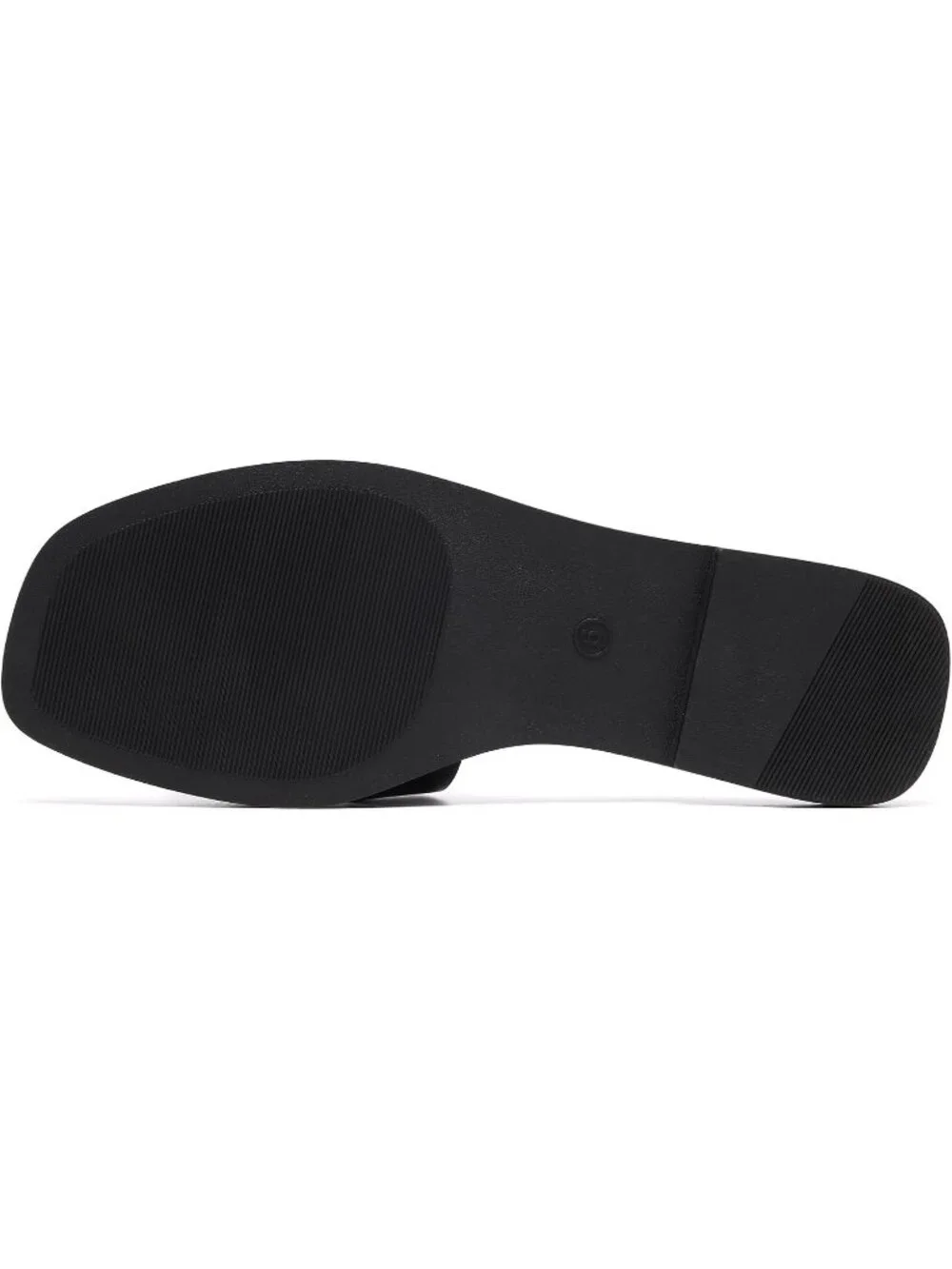 Women's Black Metal Flat Slides Fashion Square Open Toe Slip Beach Summer Sandal